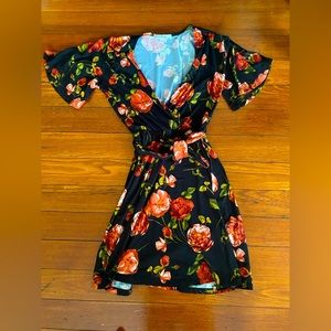 Black and Red Cabbage Rose Fit and Flare Dress in a size SMALL